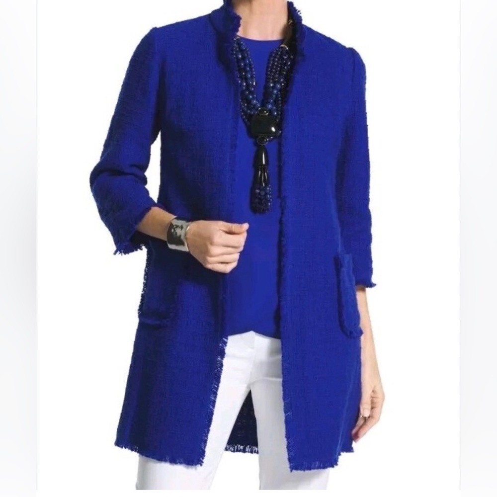EUC Chico’s Cobalt Blue Royal Blue Open-Front Coatigan Cardigan Jacket